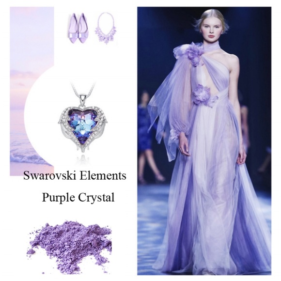 Swarovski Crystal Heart Pendant Necklace--Purple - Picture 5 of 7